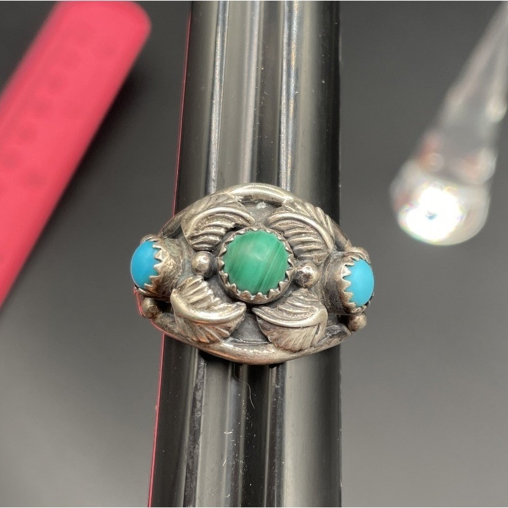 Shube Sb $ 925 Signed Turquoise And Malachite Ring Size 7 Native American 6.93g